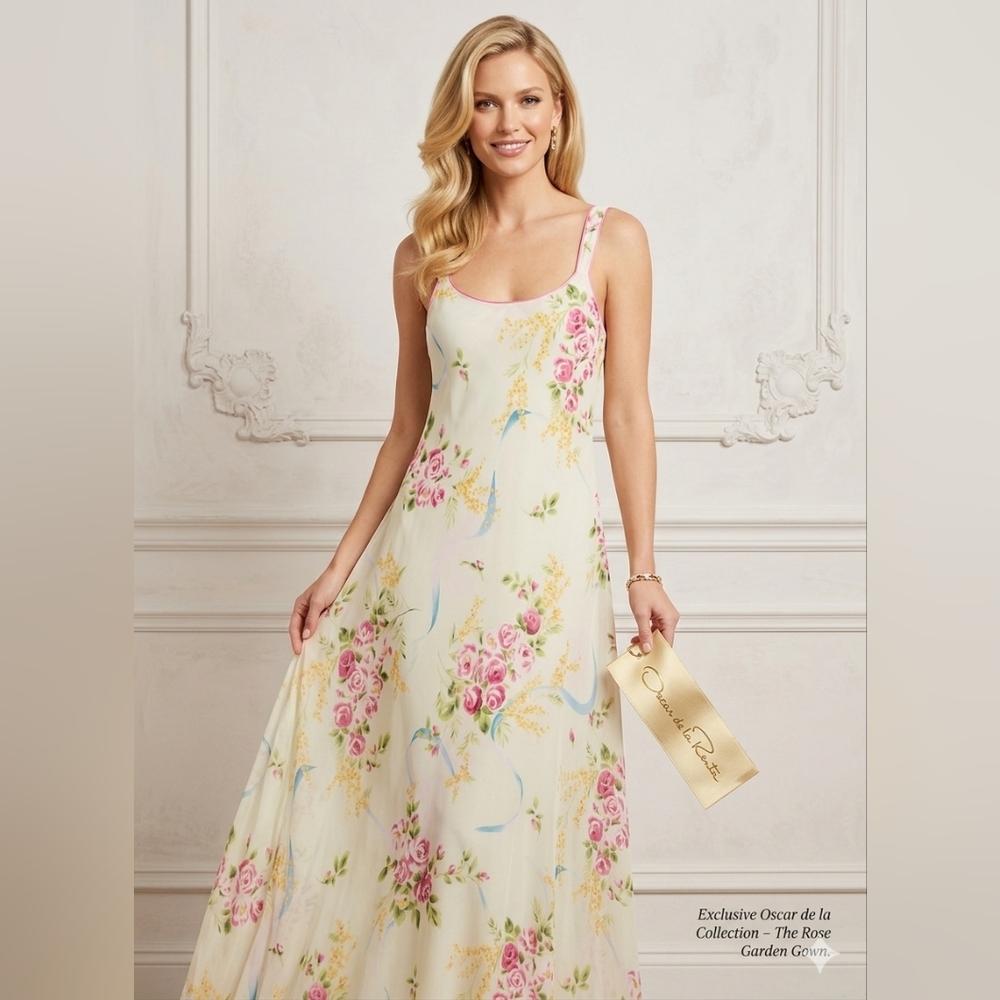 Floral Scoop Neck Maxi Dress - Cream & Pink